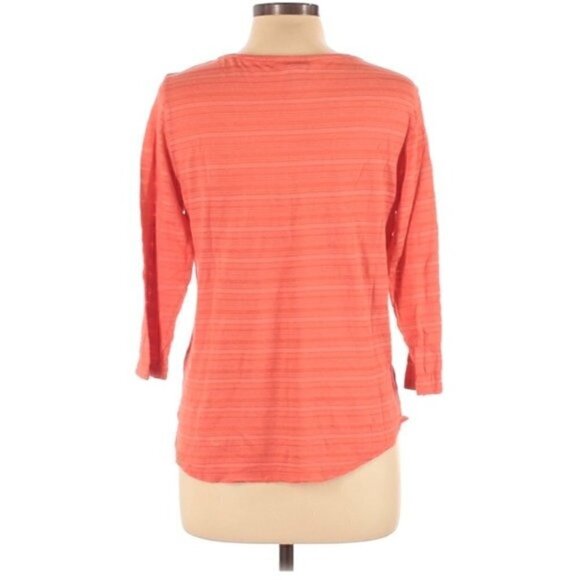 Lucky Brand Top L V-Neck Embroidered Semi Sheer Striped 3/4 Sleeves Boho Orange - Picture 3 of 7